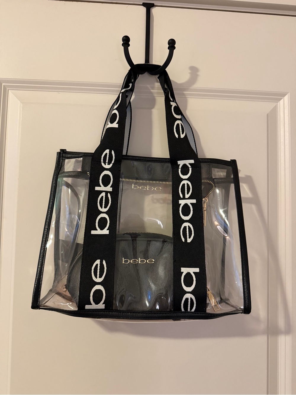 bebe Clear Tote with Black Logo Straps